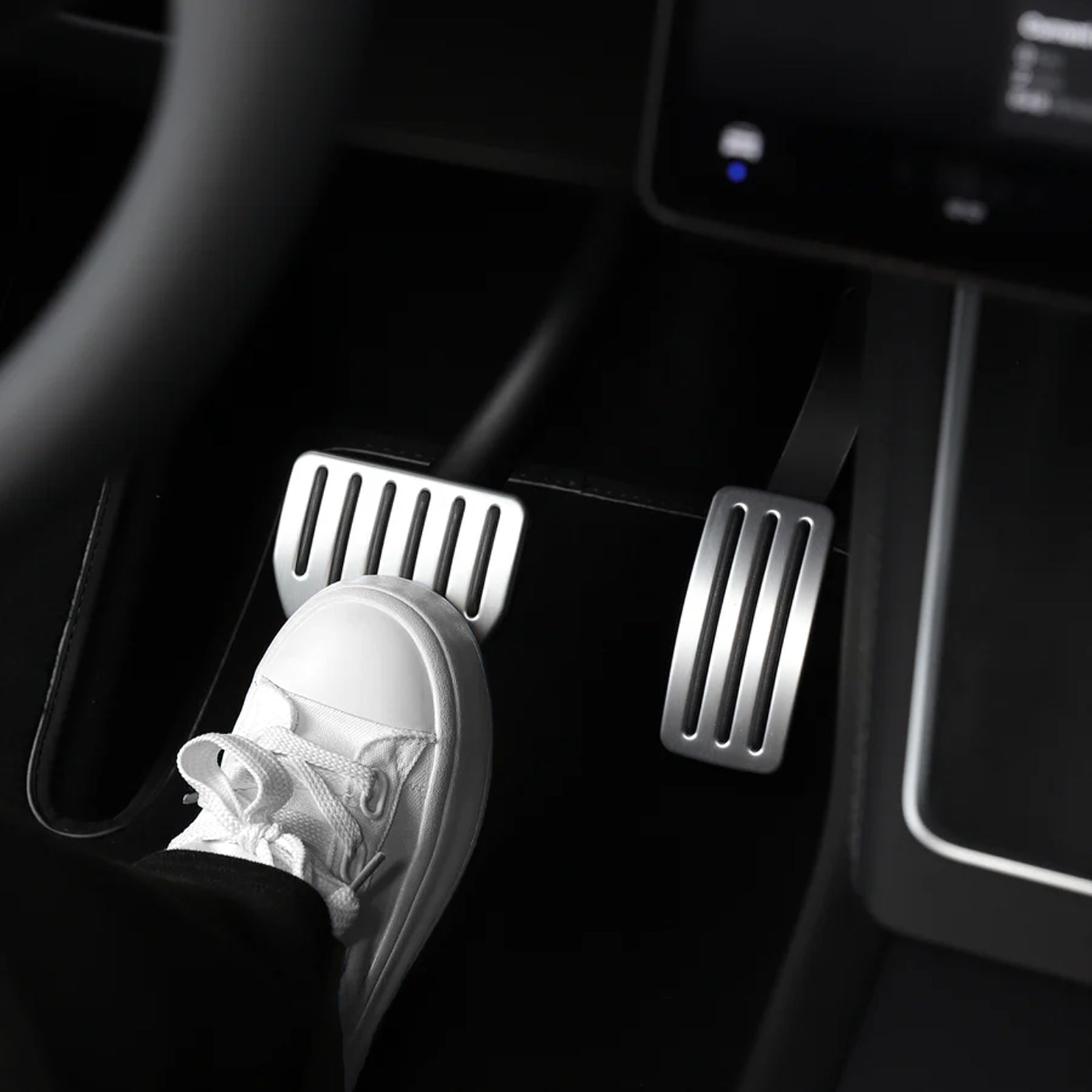 Aluminum Alloy Non-Slip Textured Accelerator Brake Pedal Covers for Tesla Model 3 / Y / 3 Highland 2024 / Y Juniper 2025 - Custom Upgrade Replacement Set - Easy Install