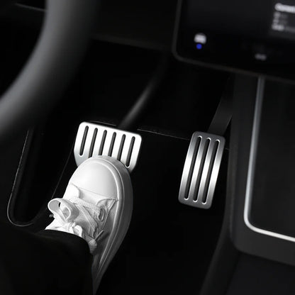 Aluminum Alloy Non-Slip Textured Accelerator Brake Pedal Covers for Tesla Model 3 / Y / 3 Highland 2024 / Y Juniper 2025 - Custom Upgrade Replacement Set - Easy Install