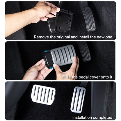 Aluminum Alloy Non-Slip Textured Accelerator Brake Pedal Covers for Tesla Model 3 / Y / 3 Highland 2024 / Y Juniper 2025 - Custom Upgrade Replacement Set - Easy Install