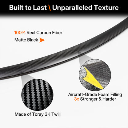 Real Dry Carbon Spoiler for Tesla Model 3 Highland 2024 - Fix Naked Trunk! OEM Performance Look & 3X Downforce