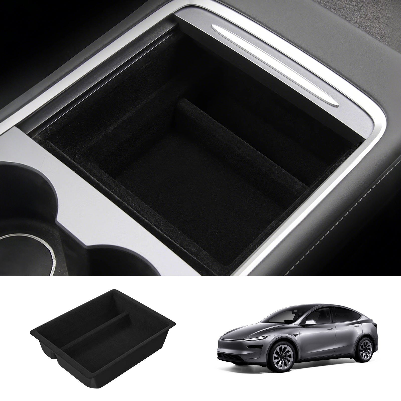 Tesla Model 3 Highland 2024 & Model Y Juniper 2025 Velvet Armrest Organizer - Premium Storage Tray, Anti-Scratch & Custom Fit