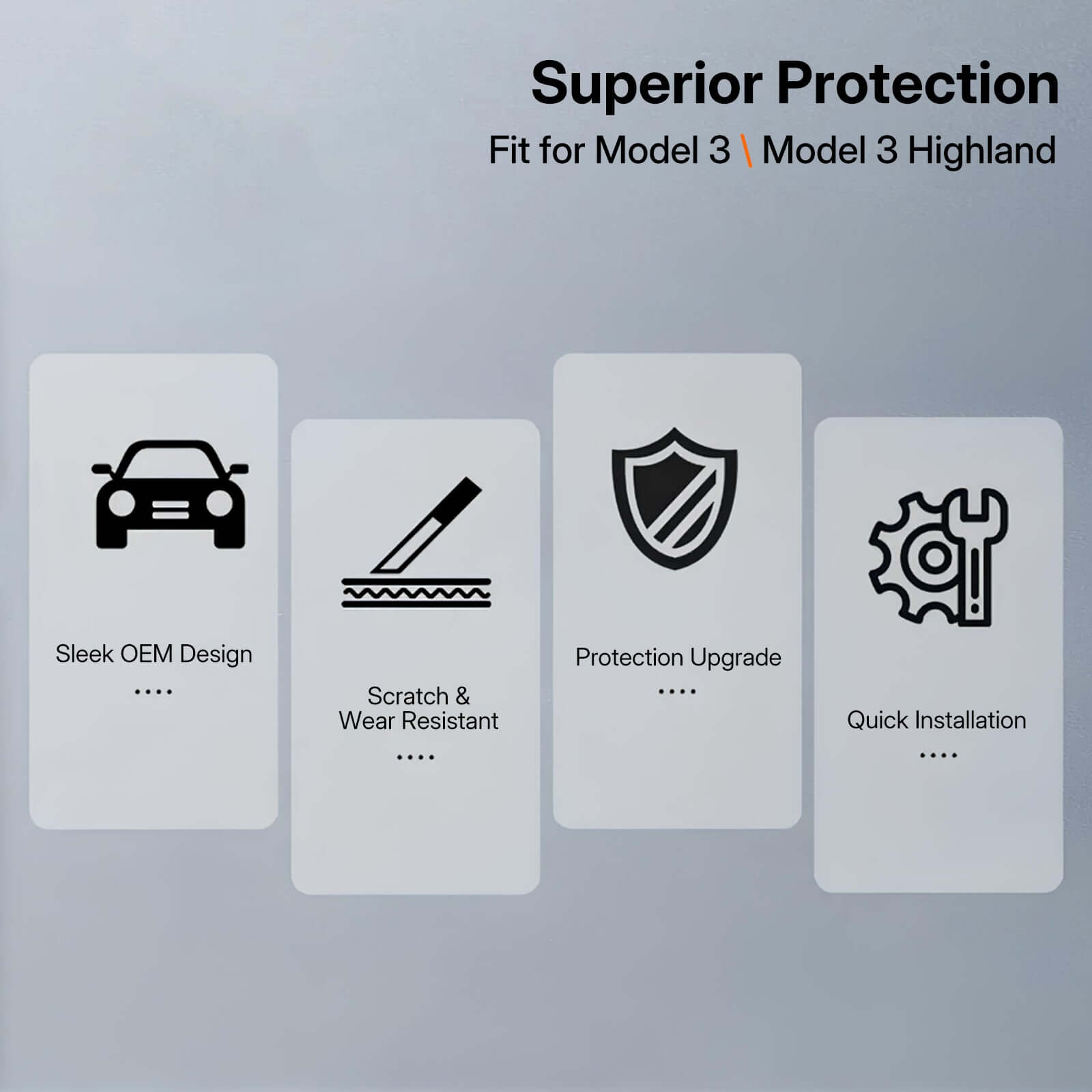 Real Dry Carbon Fiber Mirror Covers for Tesla Model 3 / 3 Highland 2024 features superior protection icons and advantages