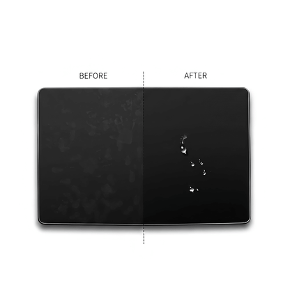 Before-and-after comparison showing the improved clarity and protection provided by the Tesla Model 3/Y screen protector.