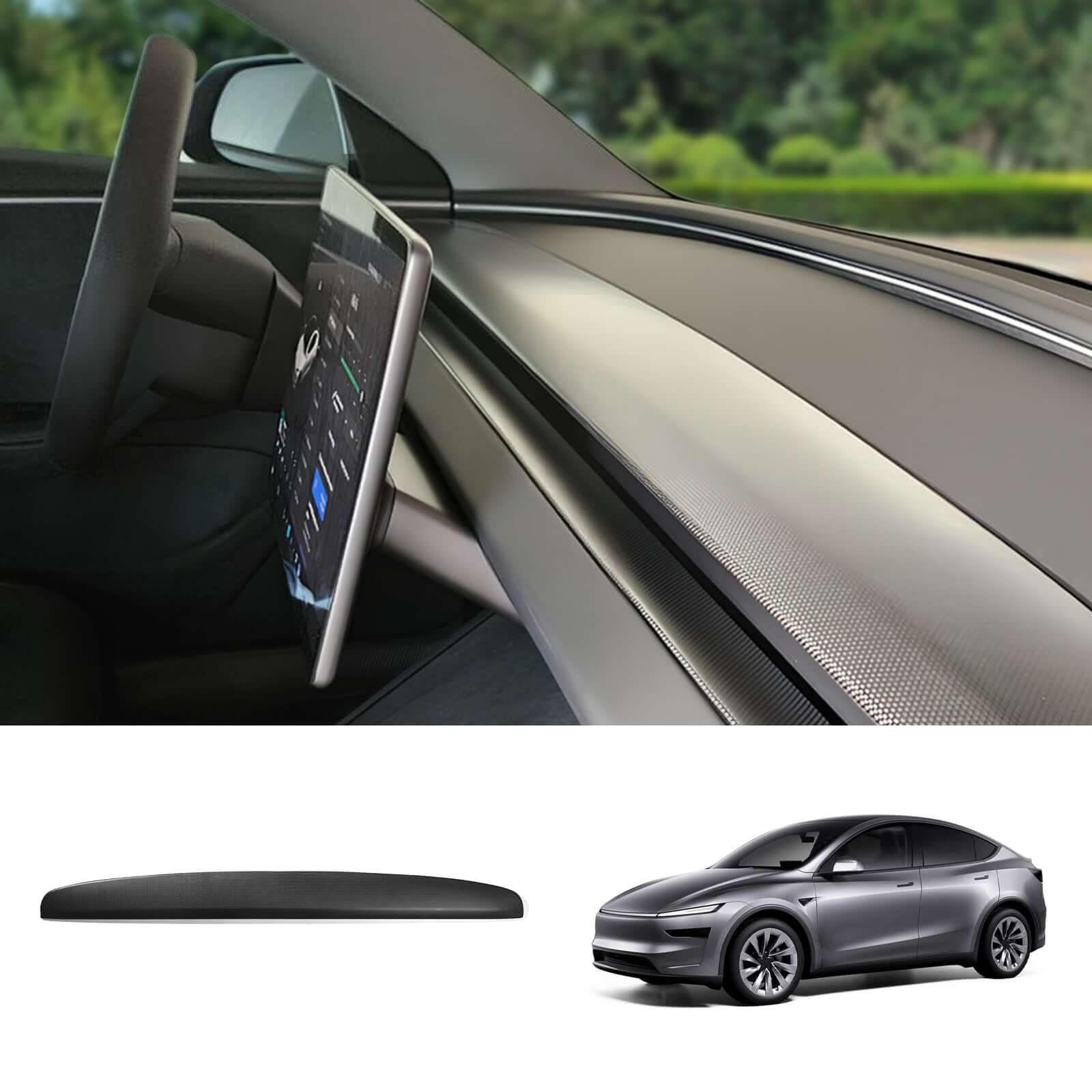 Tesla Model Y Juniper 2025 dashboard with Direct Replacement Dashboard Panel for Tesla Model 3 Highland 2024 & Model Y Juniper 2025 - Real Dry Carbon Fiber Anti-Scratch | Precision Fit